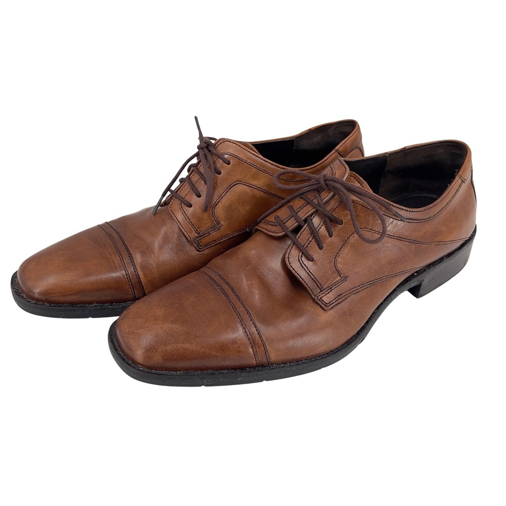 Johnston & Murphy Mens 11.5M Leather Shoes Cap Toe Derby Oxfords Tan